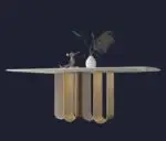 Chelsea Dining Table Stainless Steel Golden Leg + Natural Marble Top Table - Image 2