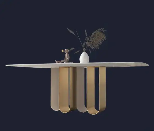 Chelsea Dining Table Stainless Steel Golden Leg + Natural Marble Top Table - Image 2