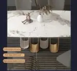 Chelsea Dining Table Stainless Steel Golden Leg + Natural Marble Top Table - Image 3