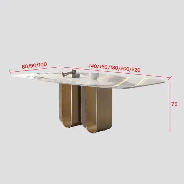Chelsea Dining Table Stainless Steel Golden Leg + Natural Marble Top Table - Image 5