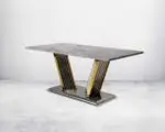 Ray Dining Table Stainless Steel Golden Leg + Natural Marble Top Table with 6 chairs set - Image 5