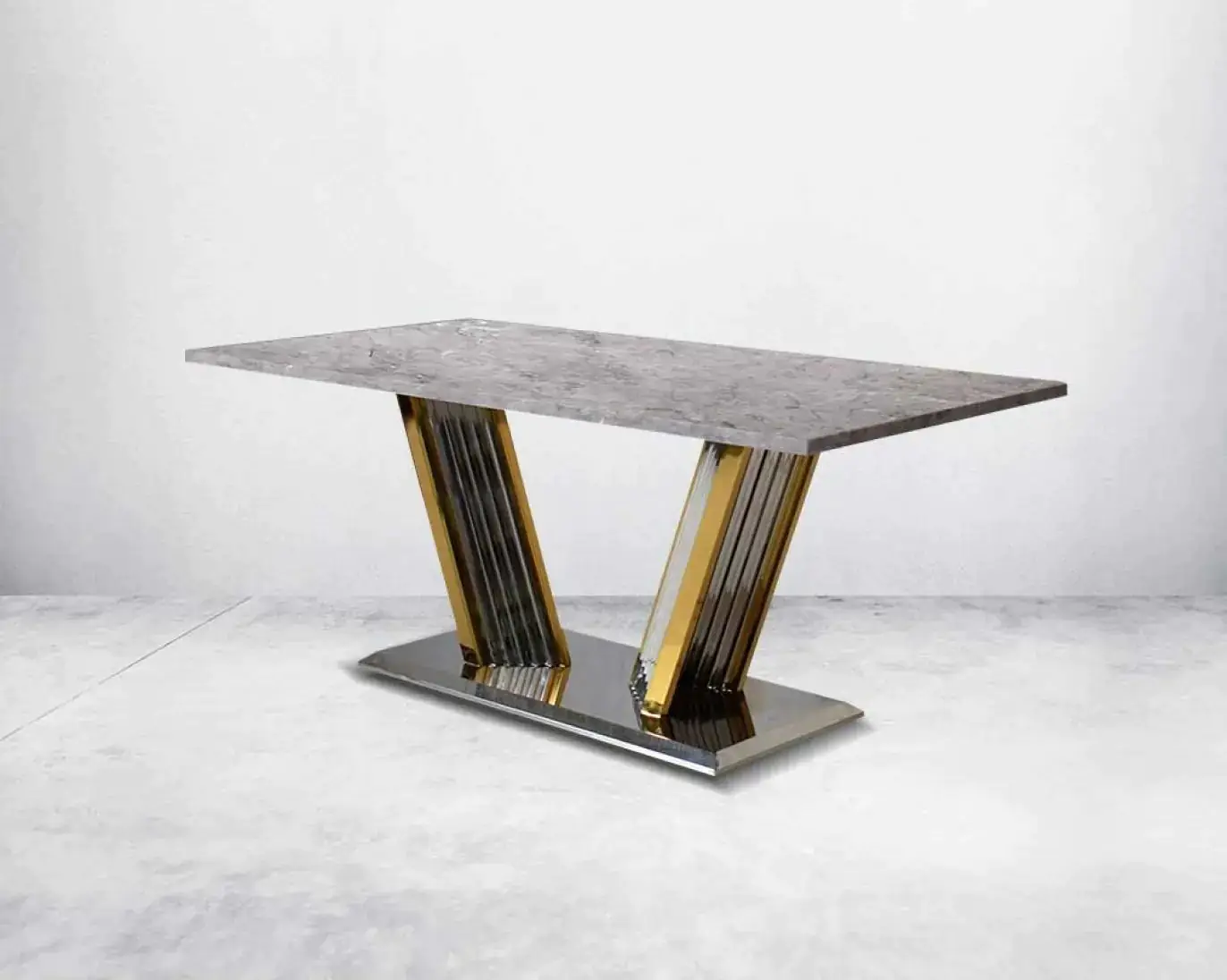 Ray Dining Table Stainless Steel Golden Leg + Natural Marble Top Table with 6 chairs set - Image 5
