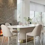 Hector Dining Table Set Stainless Steel Wooden and Golden Leg + Natural Marble Top Table