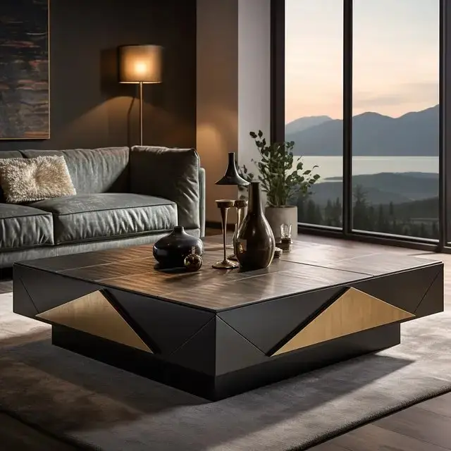 1000049559.jpg Hexa Coffee Table with Wooden Base With Golden Veneere Top - Image 1
