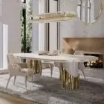 MaxiMagnificent Dining Table Stainless Steel and Golden Leg + Natural Marble Top Table - Image 3