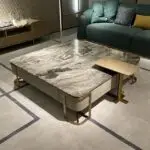 Cartier Luxe Modern Minimalist Coffee Table Set with Marble Top and Gold Finish