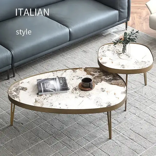Nesting Italian Faux Marble with Stainless Steel frame Coffee Table - Image 1