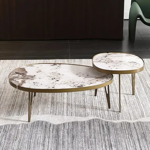 Nesting Italian Faux Marble with Stainless Steel frame Coffee Table - Image 5