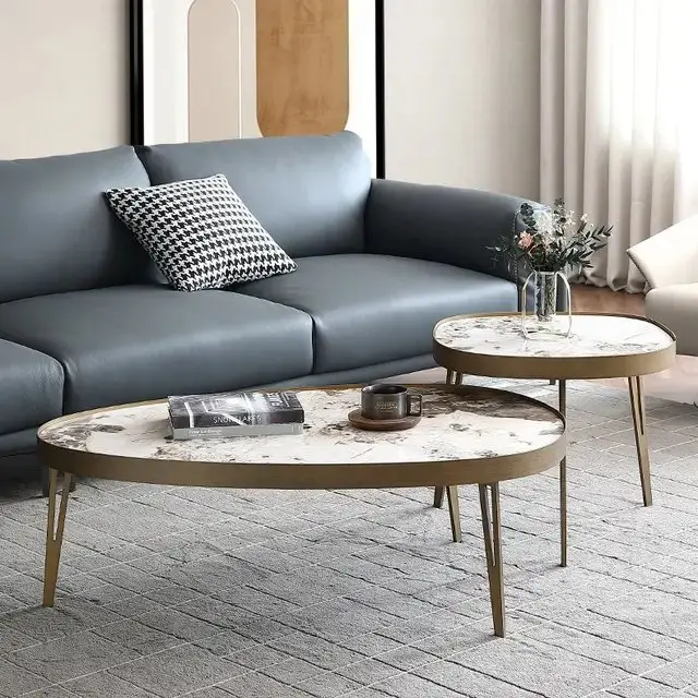 Nesting Italian Faux Marble with Stainless Steel frame Coffee Table - Image 6