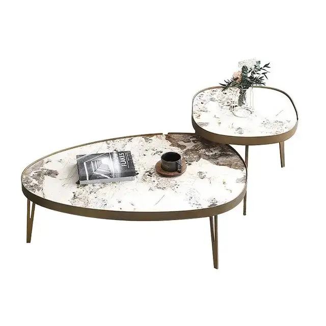 Nesting Italian Faux Marble with Stainless Steel frame Coffee Table - Image 4