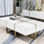 Topaz Stainless Steel Golden Leg + Veneere Top Coffee Table White