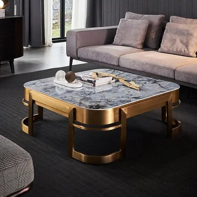 Victoria Luxury Coffee Table – Italian Renaissance-Inspired Design with Gold Steel Base and White Marble Top - Image 4