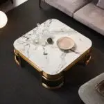 Victoria Luxury Coffee Table – Italian Renaissance-Inspired Design with Gold Steel Base and White Marble Top - Image 2