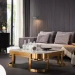 Victoria Luxury Coffee Table – Italian Renaissance-Inspired Design with Gold Steel Base and White Marble Top - Image 3