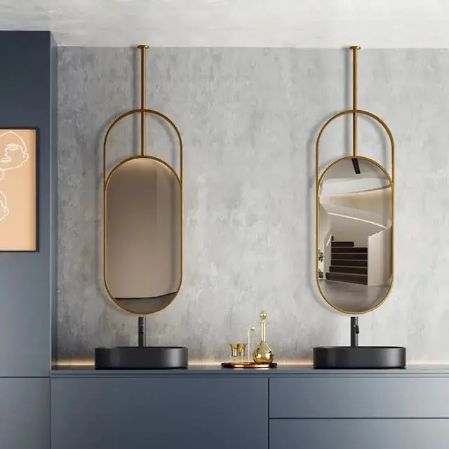 Pair of Bouchet Luxurious Gold Metal Frame Wall Mirror - Elegant Suspended Oval shaped wall accent - Image 2