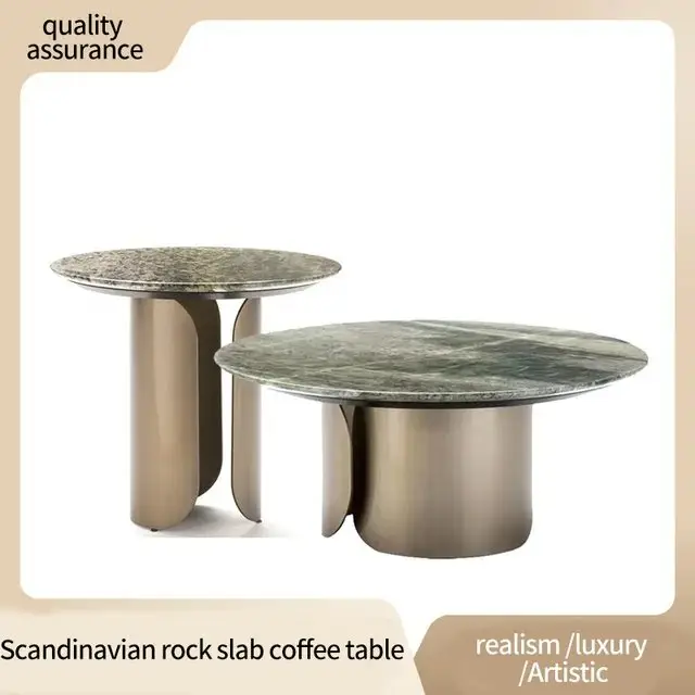 Coffee Table Stainless Steel Golden Leg + Faux Marble Top-Gold - Image 4