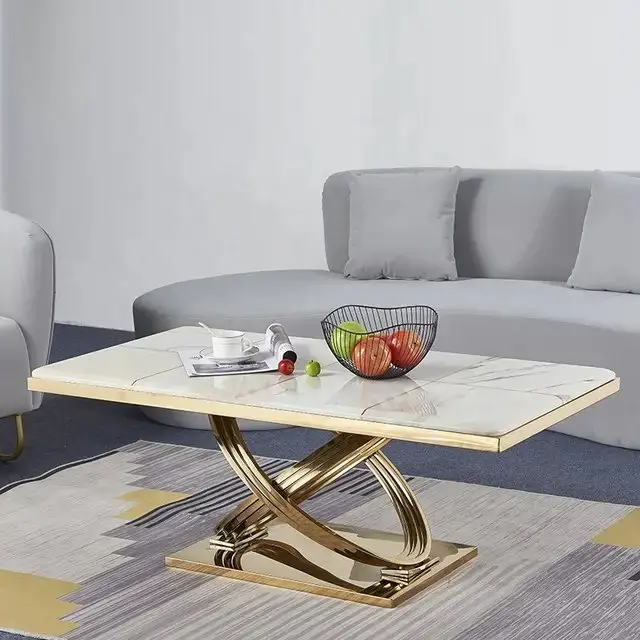 Luxurious Marble Top Coffee Table with Stainless Steel Base - Elegant Modern Design for Stylish Homes - Image 1