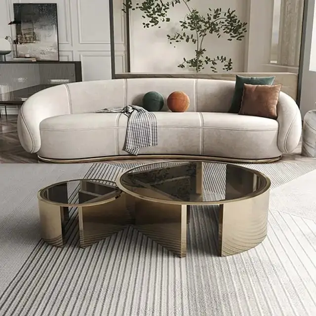 Eclipse Modern Stainless Steel and Glass Coffee Table Set - Image 2
