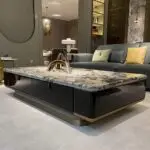 Tauras Luxxe Modern Italian Marble Top and Gold Finish Coffee Table