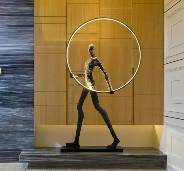 Modern Creative Modern Black Man with Hoop Statue Lamp Table - Image 11
