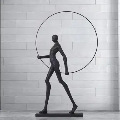 Modern Creative Modern Black Man with Hoop Statue Lamp Table - Image 7