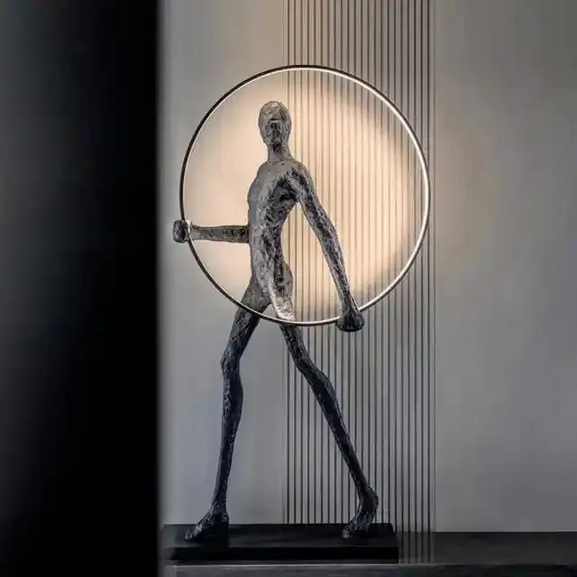 Modern Creative Modern Black Man with Hoop Statue Lamp Table - Image 10