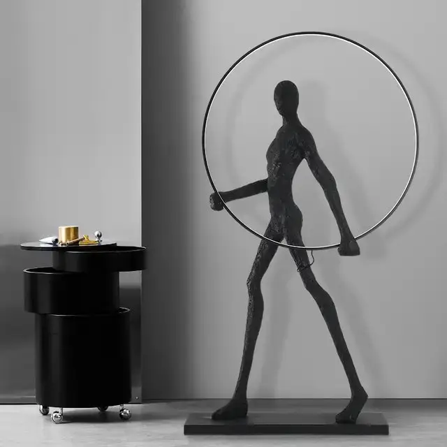 Modern Creative Modern Black Man with Hoop Statue Lamp Table - Image 5