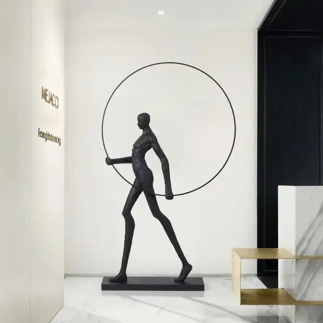 Modern Creative Modern Black Man with Hoop Statue Lamp Table - Image 1