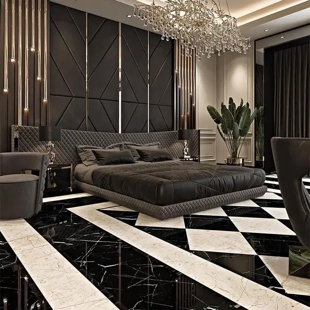 Chorus Premium Velvet Upholstered Bed and pair of bedside tables for villa - Image 1