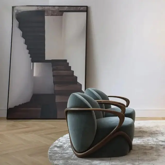 Marbello Sheesham wood Velvet Contemporary Accent Chair - Image 4