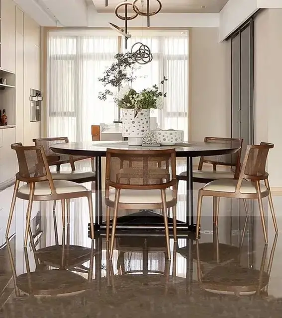 Shogun Sheesham wood Dining Table and Chair Set: Minimalist Elegance with Natural and Walnut Finishes | Cafe Designer Dining Set - 1+6 Chairs - Image 4