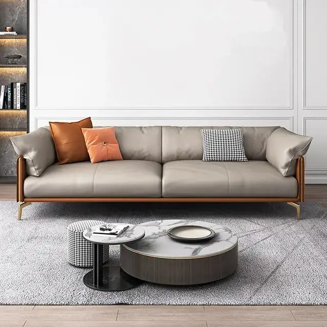 Chile Sofa Set for Living Room | 5 Seater Sofa, Sofa Set - Napper (PU leather, Omega Brown and Grey) - Image 1