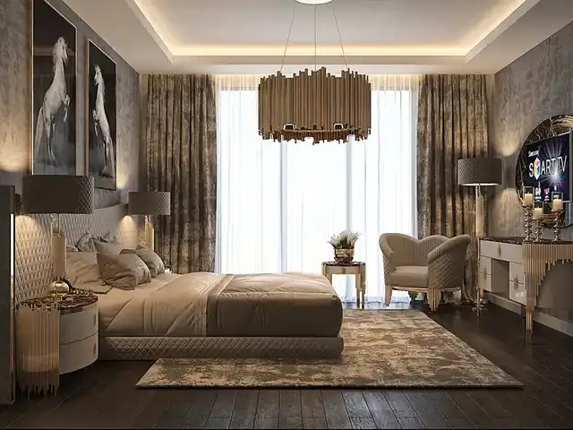 Chorus Premium Velvet Upholstered Bed and pair of bedside tables for villa - Image 8