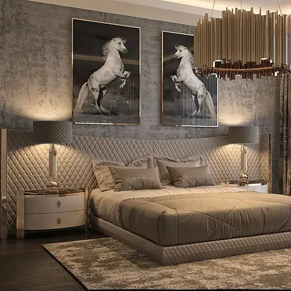 Chorus Premium Velvet Upholstered Bed and pair of bedside tables for villa - Image 10