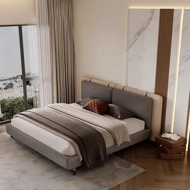 Supples Contemporary Minimalist style leatherette Upholstered King Size Bed - Image 2