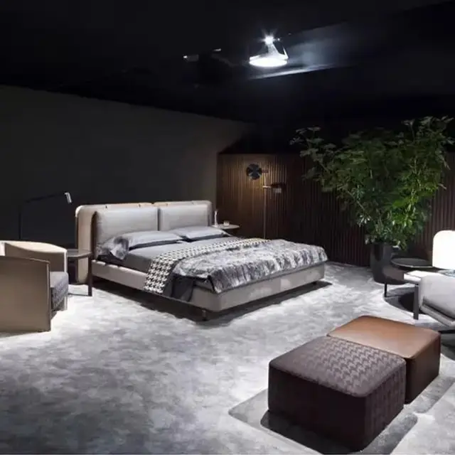 Supples Contemporary Minimalist style leatherette Upholstered King Size Bed - Image 3