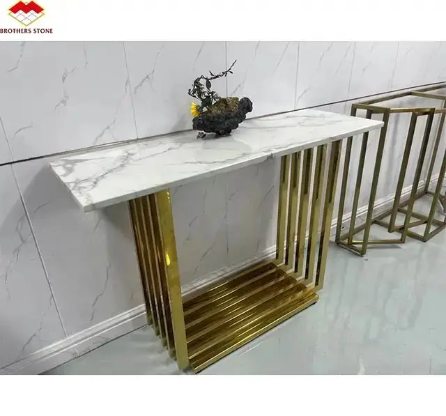 Othello Stainless Steel Console Table with Marble Top: Elegance Redefined - Image 5