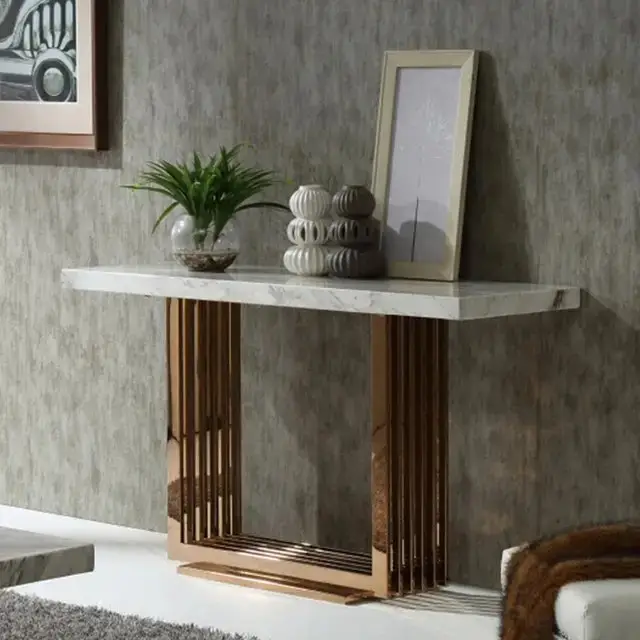 Othello Stainless Steel Console Table with Marble Top: Elegance Redefined - Image 1