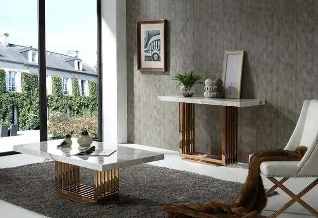 Othello Stainless Steel Console Table with Marble Top: Elegance Redefined - Image 4