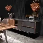 Evan Bar Unit Sheesham wood matte finish sideboard cabinet with Stainless Steel Base - Image 3