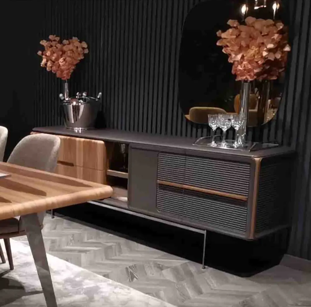 Evan Bar Unit Sheesham wood matte finish sideboard cabinet with Stainless Steel Base - Image 3