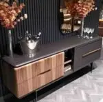 Evan Bar Unit Sheesham wood matte finish sideboard cabinet with Stainless Steel Base - Image 6