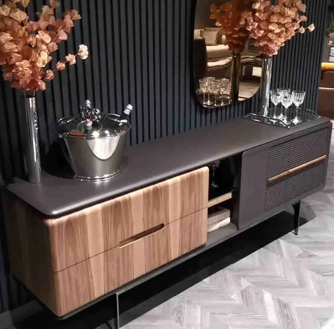 Evan Bar Unit Sheesham wood matte finish sideboard cabinet with Stainless Steel Base - Image 6