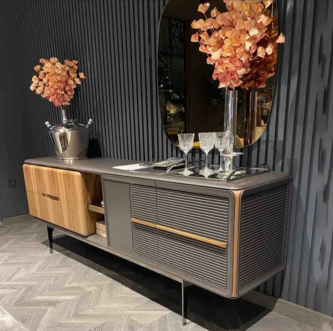 Evan Bar Unit Sheesham wood matte finish sideboard cabinet with Stainless Steel Base - Image 7