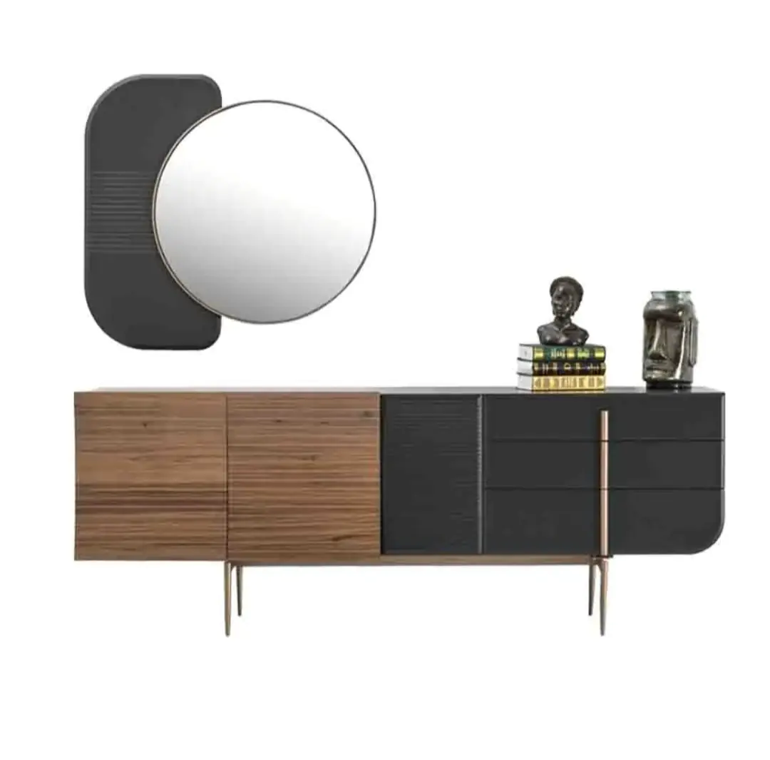 Evan Bar Unit Sheesham wood matte finish sideboard cabinet with Stainless Steel Base - Image 5