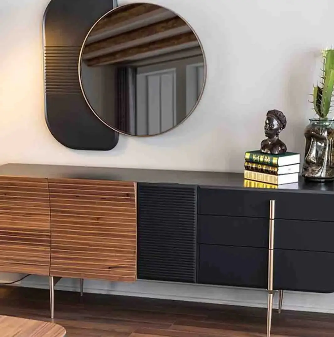 Evan Bar Unit Sheesham wood matte finish sideboard cabinet with Stainless Steel Base - Image 4