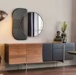 Evan Bar Unit Sheesham wood matte finish sideboard cabinet with Stainless Steel Base