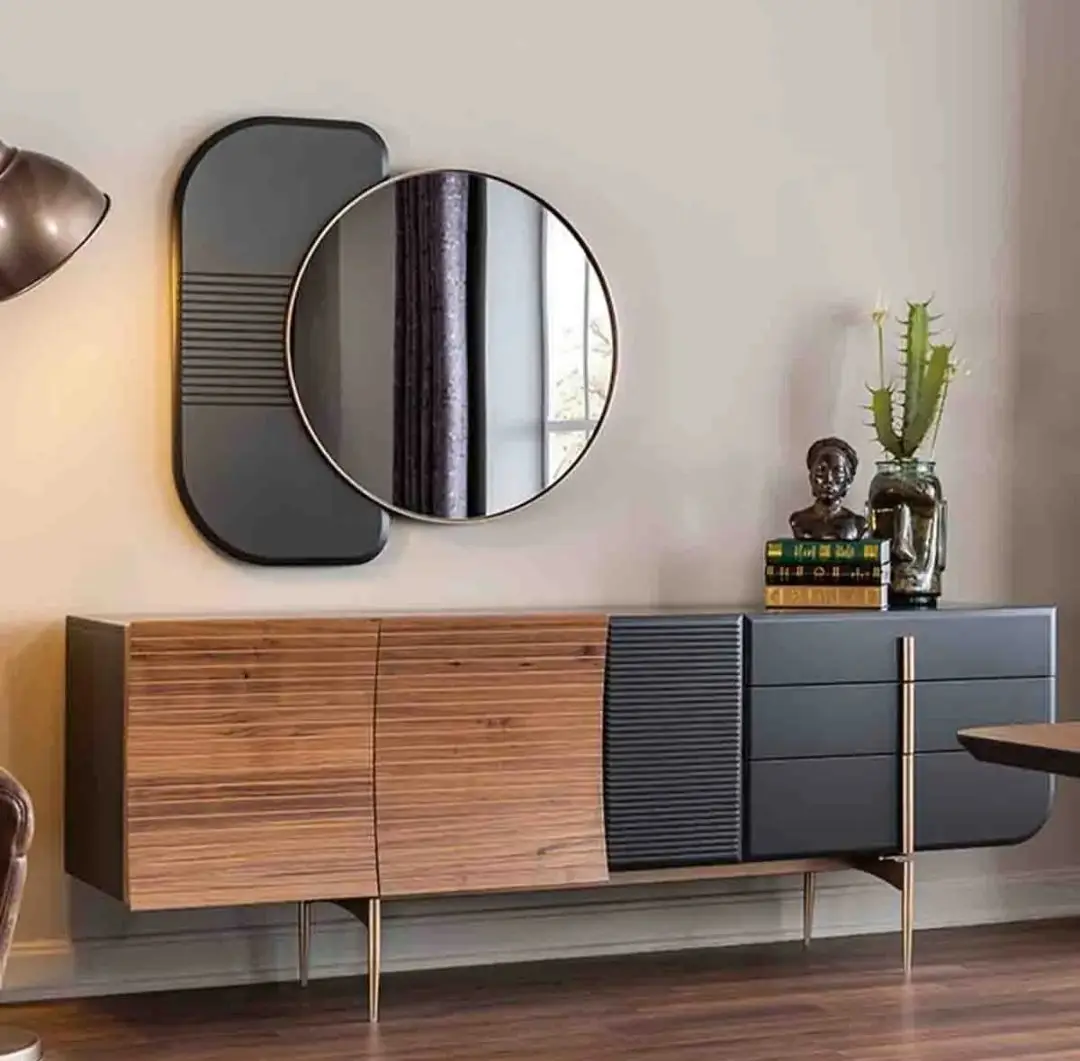 Evan Bar Unit Sheesham wood matte finish sideboard cabinet with Stainless Steel Base - Image 1