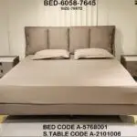 Annie Beige Contemporary Minimalist style Velvet Upholstered King Size Bed with bedside tables