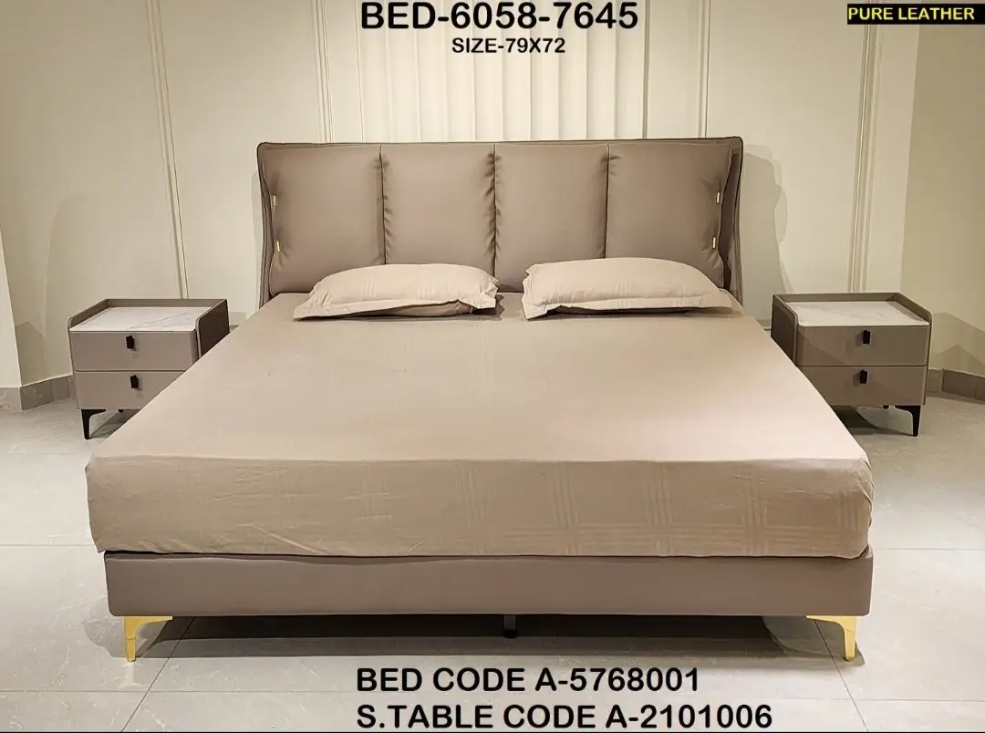 Annie Beige Contemporary Minimalist style Velvet Upholstered King Size Bed with bedside tables - Image 1